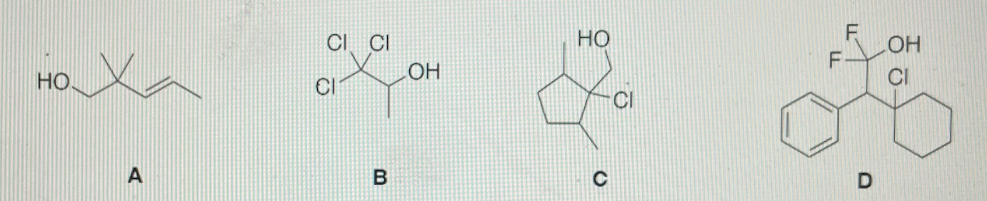 Rank these acids from most to least acidic. A B C D