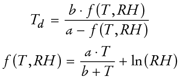 The dew point temperature Td can be calculated (approximately) from the relative