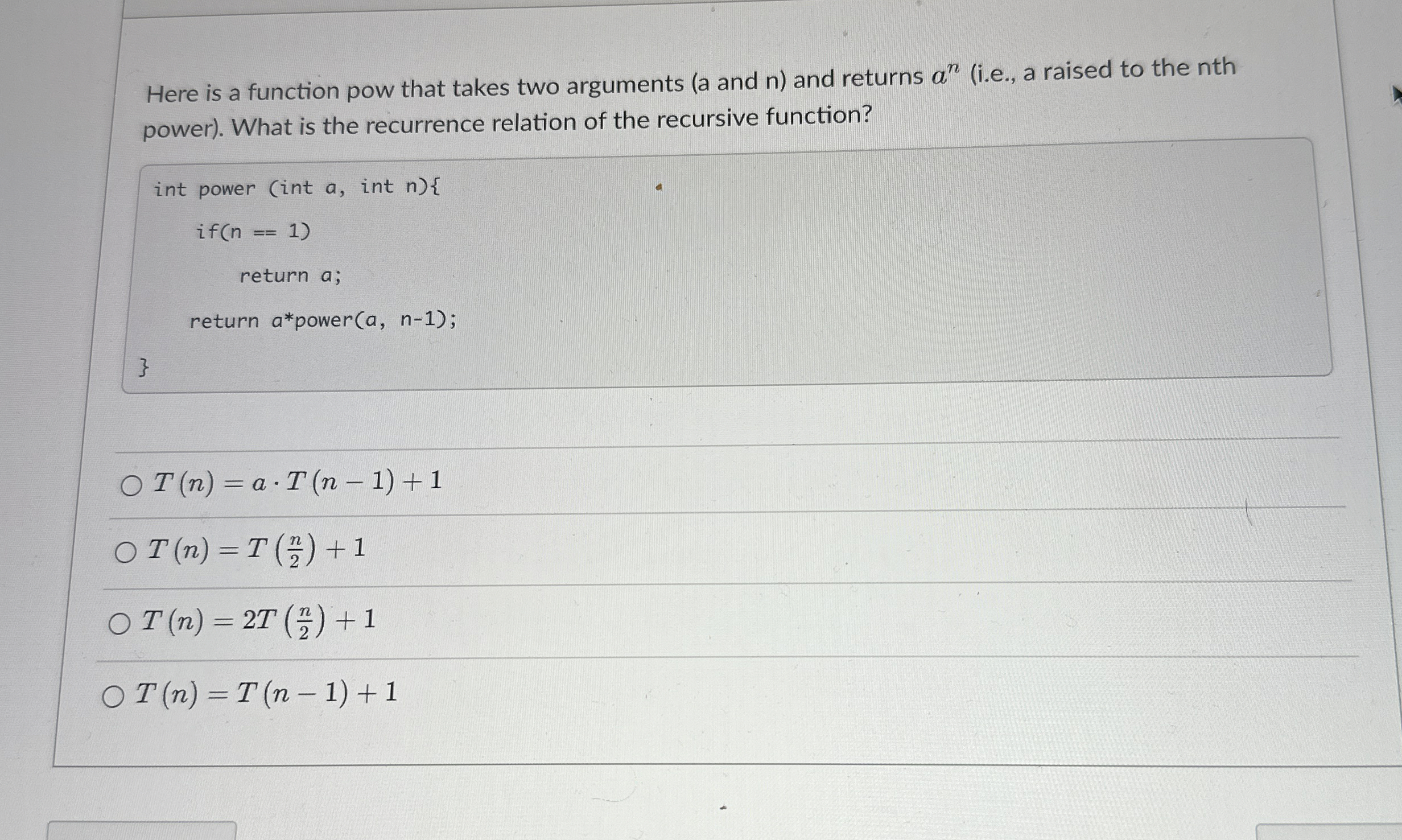  Here is a function pow that takes two arguments ( a