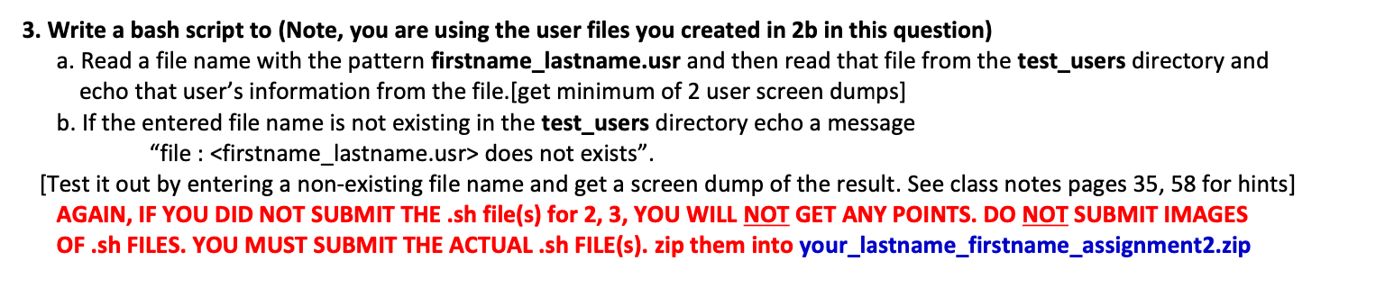  3. Write a bash script to (Note, you are using the