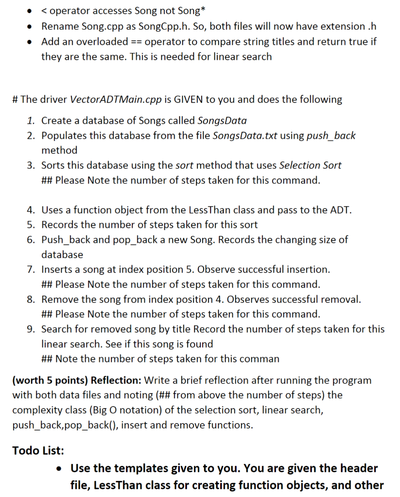 #include #include #include "Songcpp.h" #include "VectorADTcpp.h" int populatedataBase(VectorADT &mySongs){ std::ifstream input("SongsData.txt"); std::string