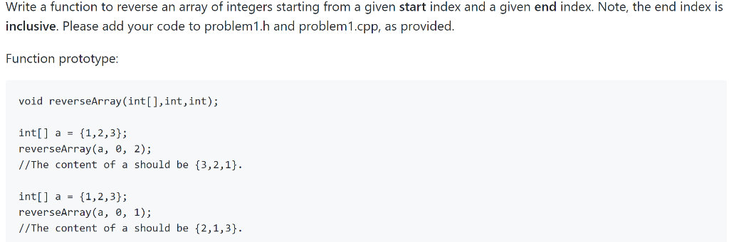  Problem1c.pp: Problem1.h Write a function to reverse an array of integers