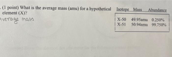  (1 point) What is the average mass (amu) for a hypothetical