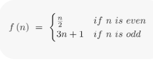  code class="asciimath">f(n)={((n)/(2) if n is even ),(3n+1 if n is odd