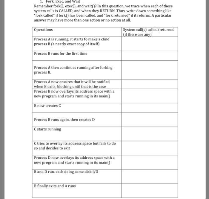  1. Fork, Exec, and Wait Remember fork0, exec0, and wait0? In