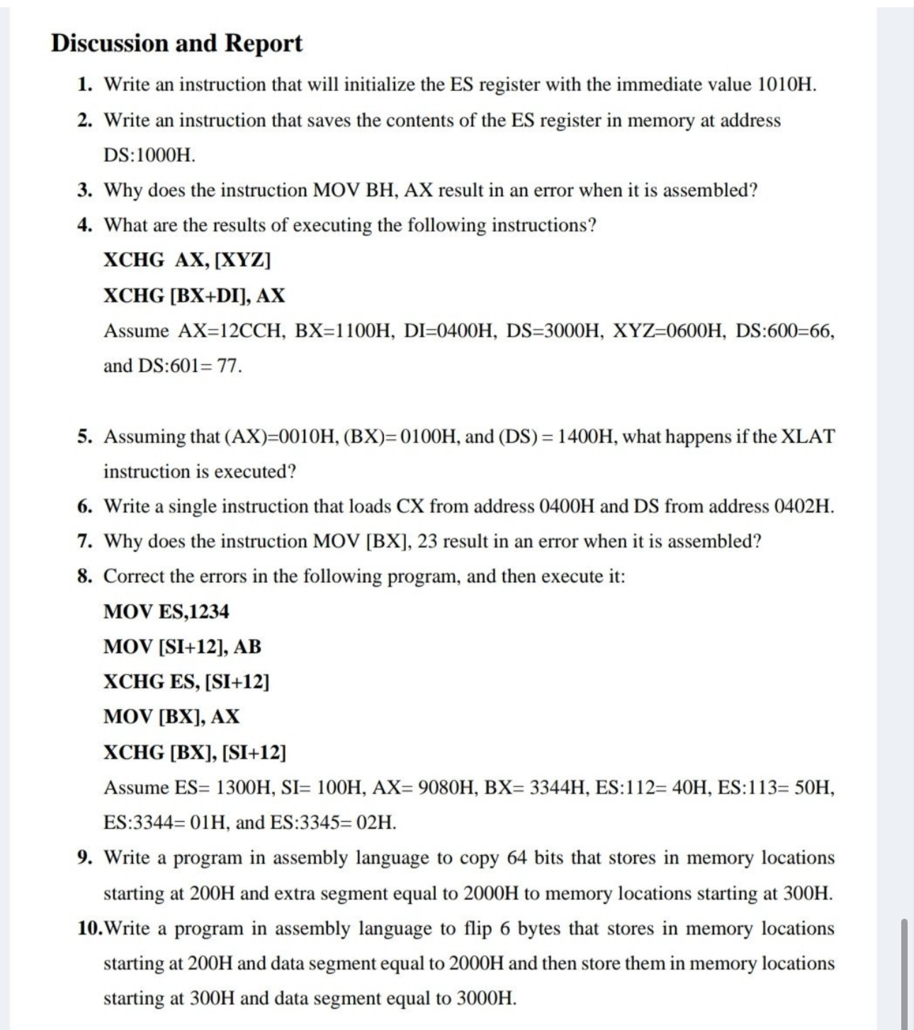  Discussion and Report Write an instruction that will initialize the ES