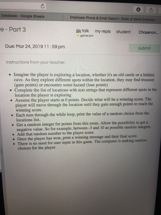 # complete location list Locations [, "", "", # create variable for