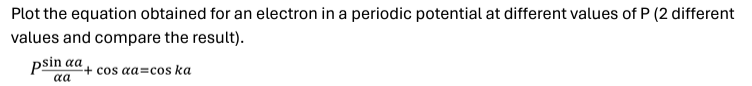  Plot the equation obtained for an electron in a periodic potential