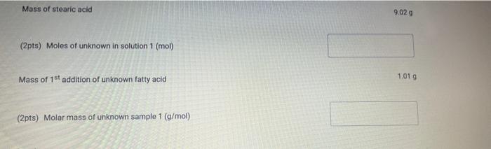 solution 1 (mol) Mass of 10t addition of unknown fatty acid 1.019