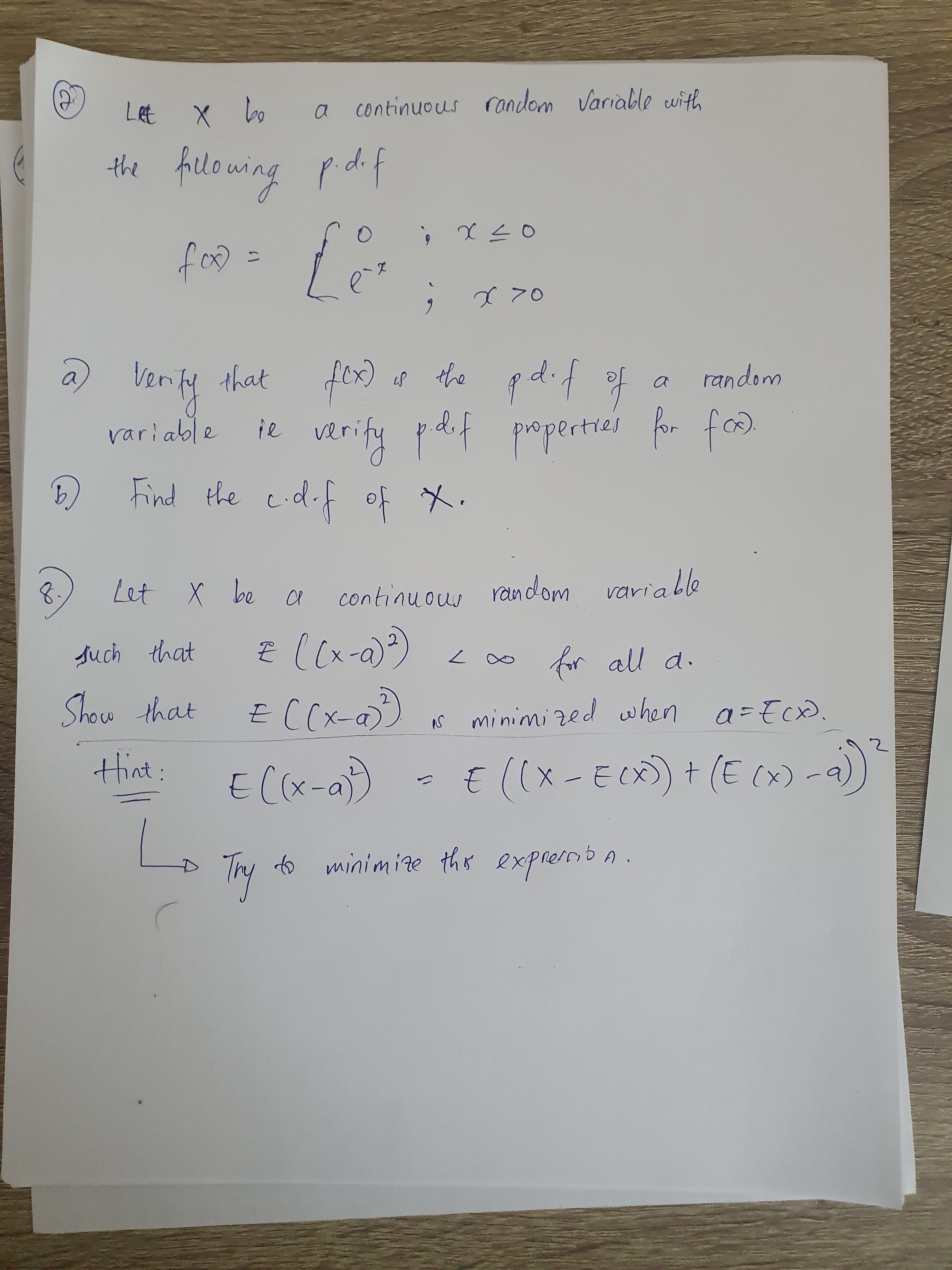please solve question 7 on page Let X be a continuous random