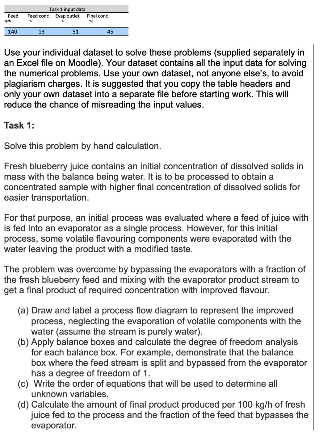  Use your individual dataset to solve these problems (supplied separately in