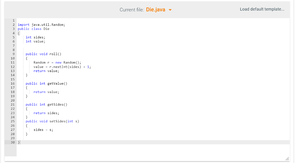 in a previous lab, write a DieTester class with a main method