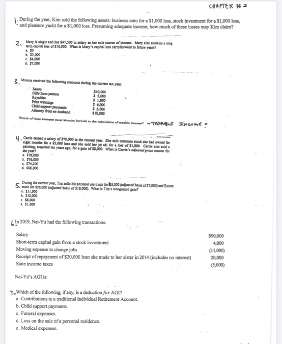  CHAPTER #3 During the year, Kim sold the following assets: business