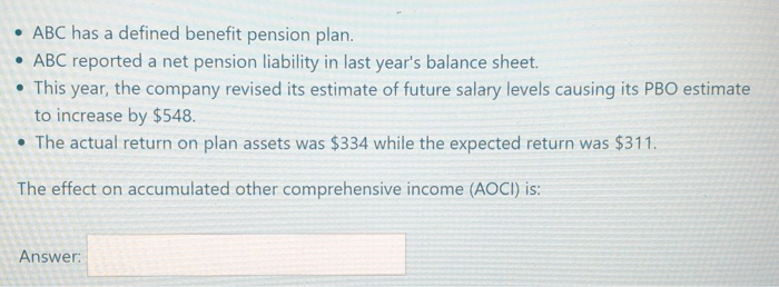  ABC has a defined benefit pension plan. ABC reported a net