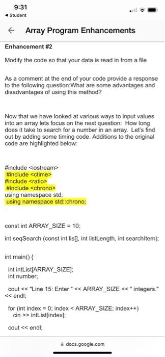 main() int intList[ARRAY_SIZE]: int number; cout "Line 15: Enter" ARRAY_SIZE " integers."