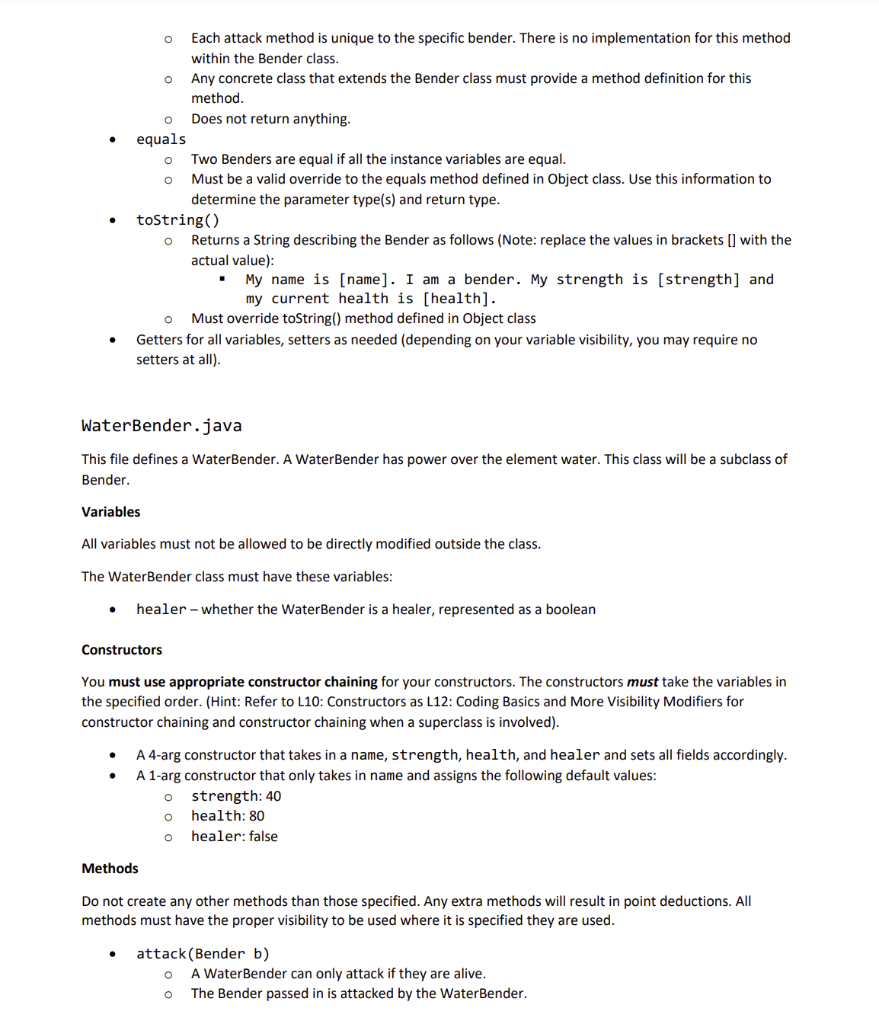 on the description given for each variable and method for each class,