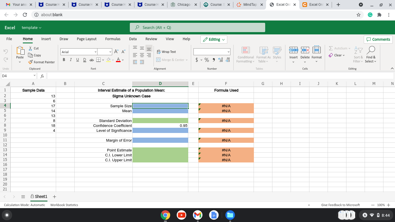 Sample data from a normal population are located in the Microsoft Excel