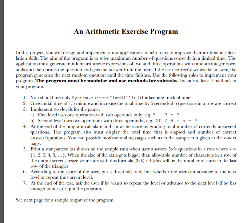  An Arithmetic Exercise Program In this project, you will design and