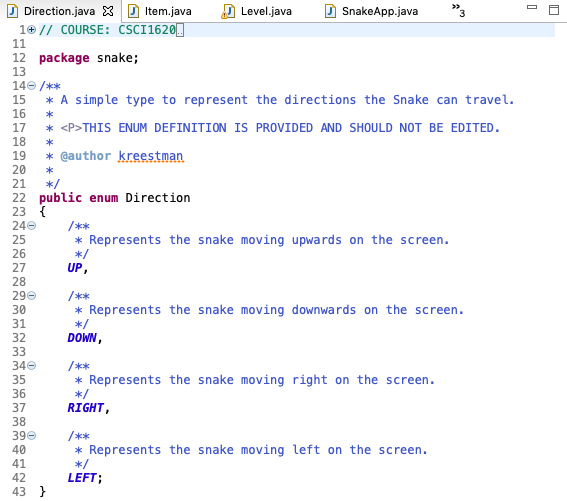 A simple type to represent the possible game states in Snake. *