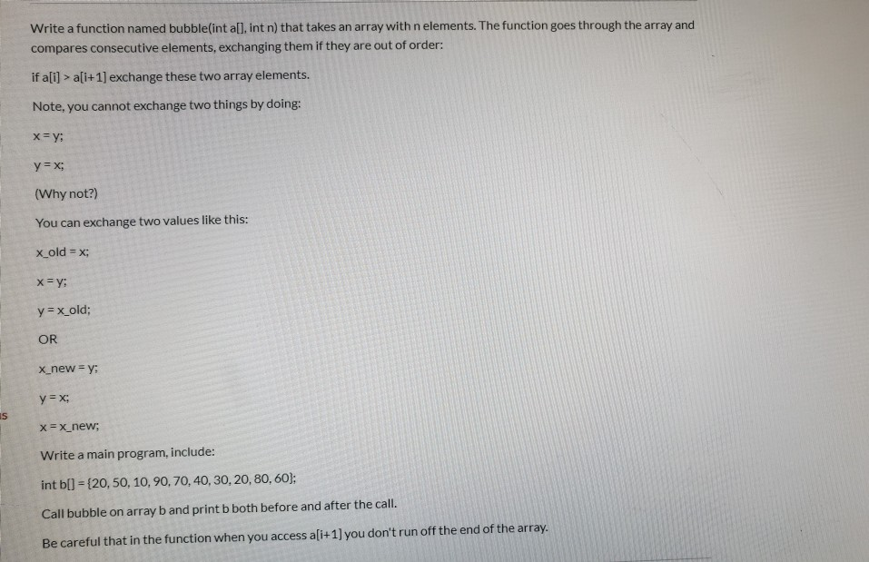  C++ Write a function named bubble(int a[], int n) that takes
