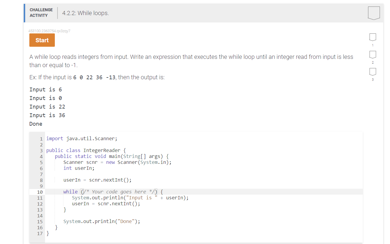 Can you please finish this code in java ACTIVITY 4.2.2: While loops.
