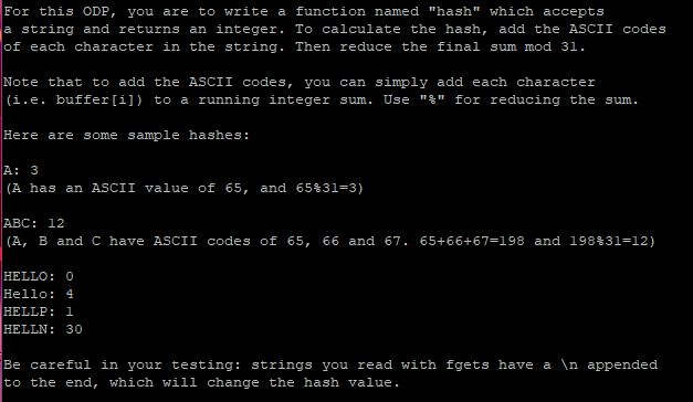 C PROGRAM FUNCTION The prototype for hash is int hash(char *); For
