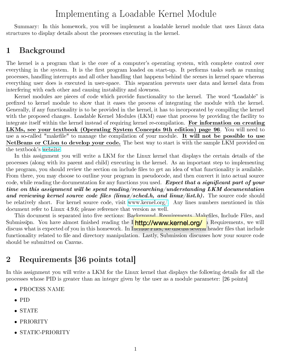  Need help with this Implementing a Loadable Kernel Module Summary: In
