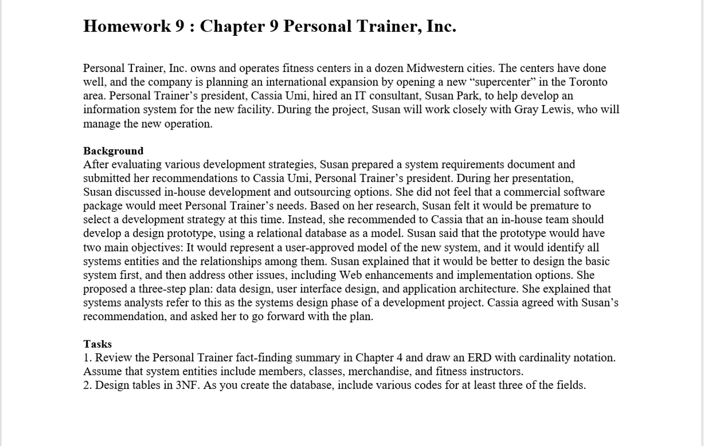  Homework 9 : Chapter 9 Personal Trainer, Inc. Personal Trainer, Inc.