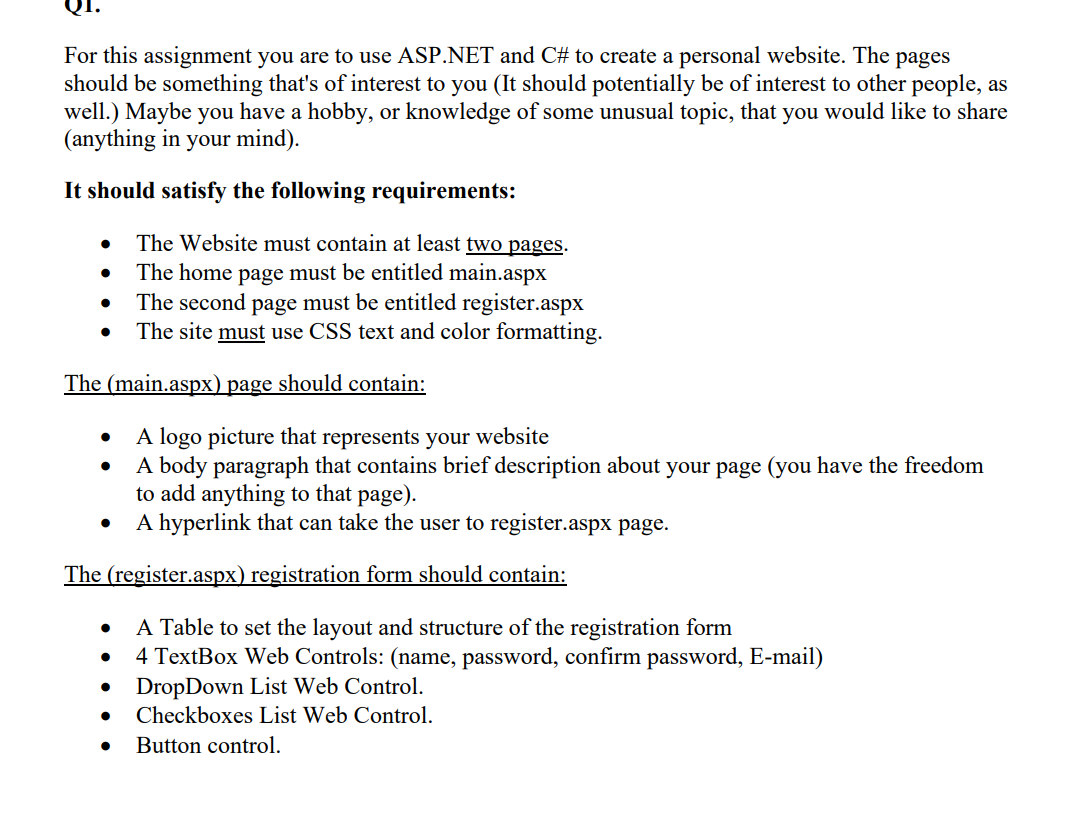 I NEED HELP ON THIS USING ASP.NET For this assignment you are