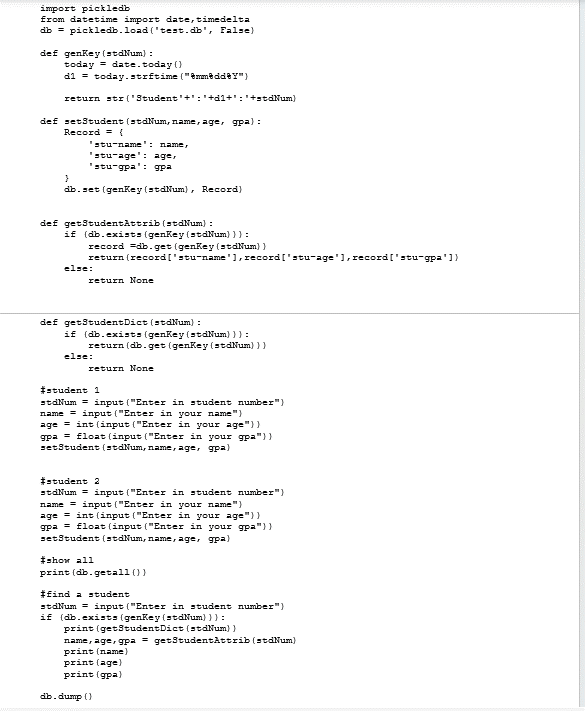 If the following is my current python code: main.py: import pickledb from