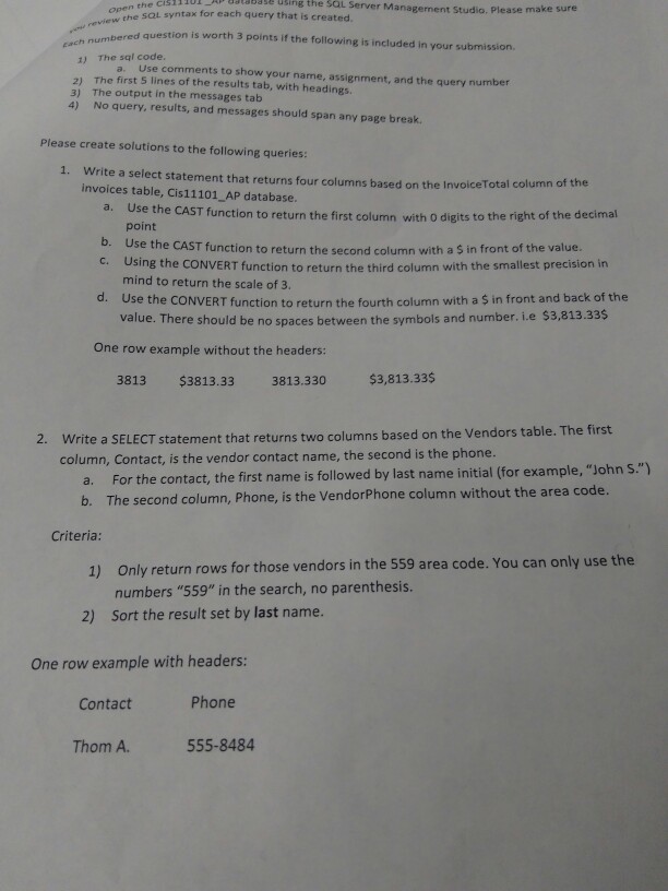 using SQL server MGMT studio and the AP database l uling Server