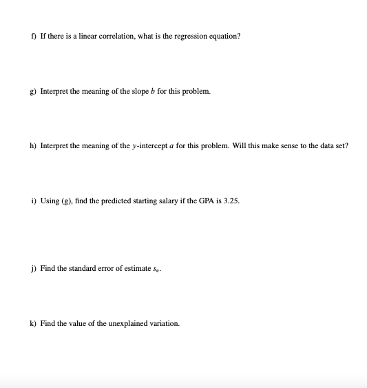 (grade point average) and Ly: y = starting salaries (rounded to the