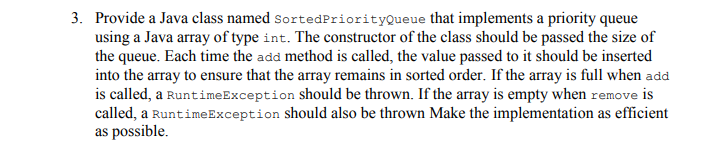 Provide a Java class named sortedPriorityQueue that implements a priority queue