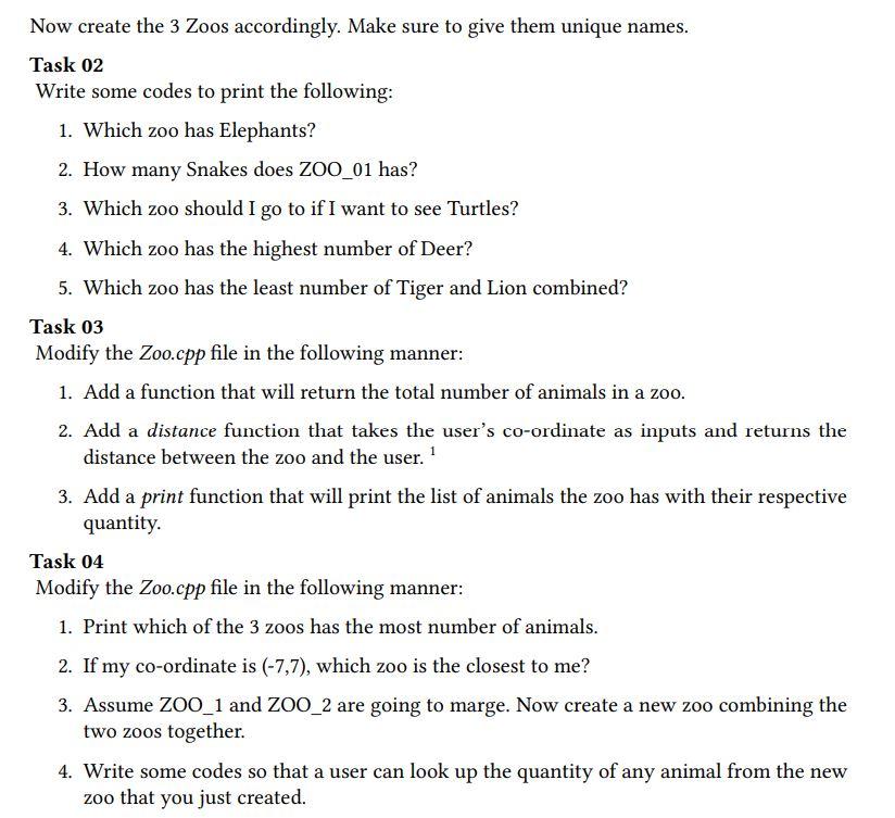 Zoo.h will be provided to you. All the variables are explained in