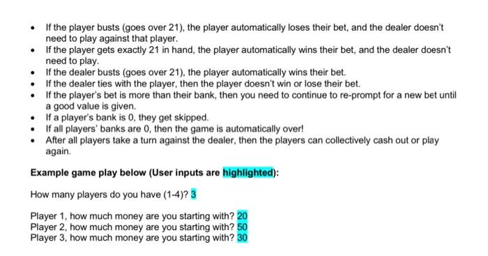 game has a dealer/computer and 1-4 players, and the game will generate