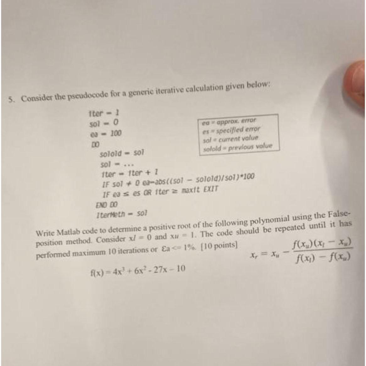  Consider the pseudocode for a generic iterative calculation given below: 1ter