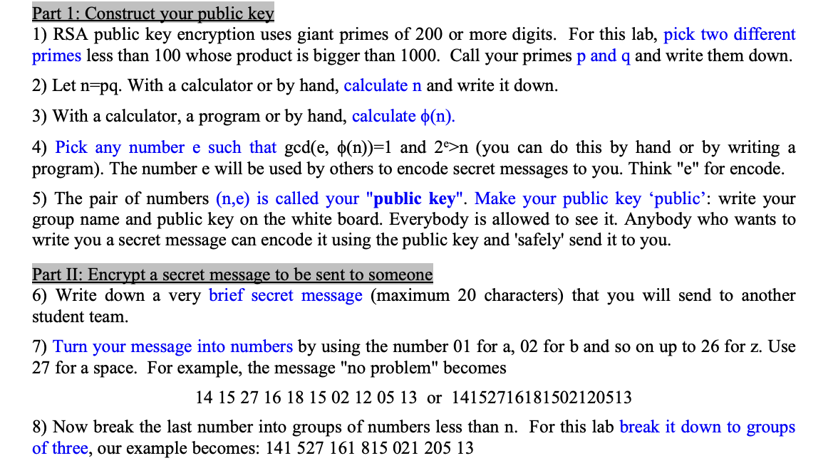 RSA Encryption Assignment using Visual Basic Part 1: Construct your public key