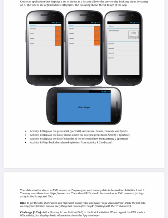 java android application Create an application that displays a set of videos