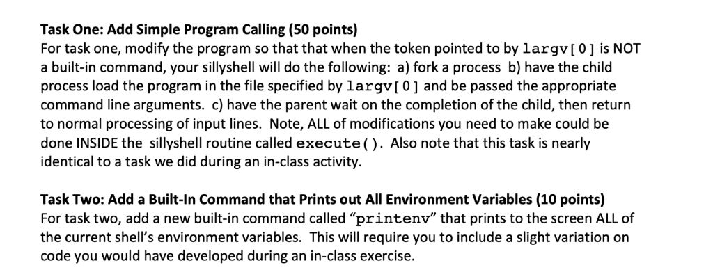 Task One: Add Simple Program Calling (50 points) For task one,