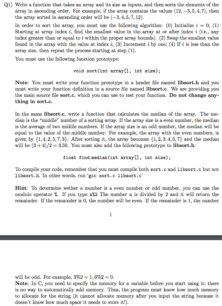  Q1) Write a function that takes an array and its size