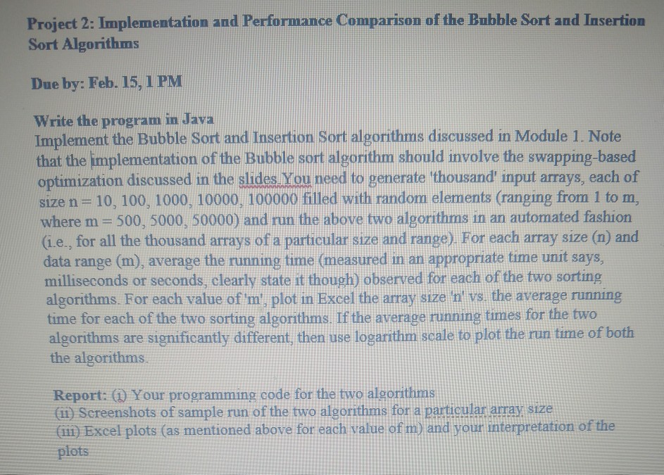  Project 2: Implementation and Performance Comparison of the Bubble Sort and