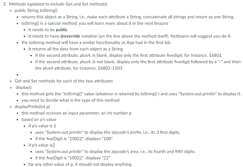 displayPrefix(int p) Attributes private int number; private String name; private String type;