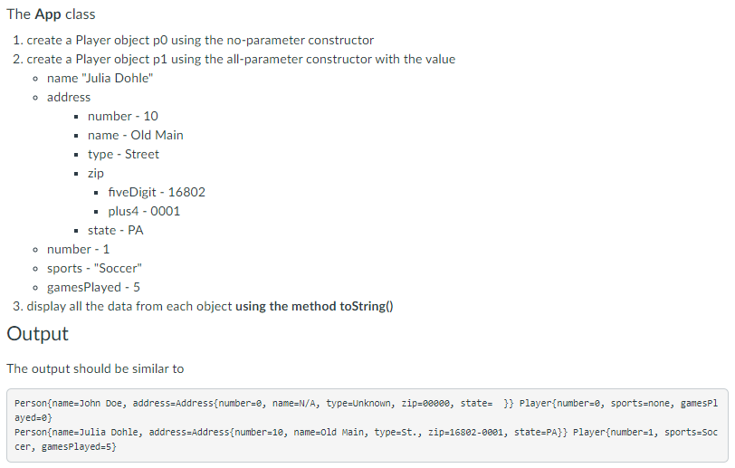 private Zip Code zip; private String state; Constructors No-parameter All-parameter Person Attributes