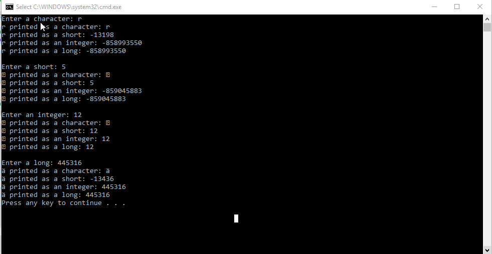 10.8 (Using Unions) Create union integer with members char c, short s,
