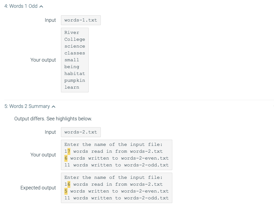 the total words in file and the numbers of even and odd