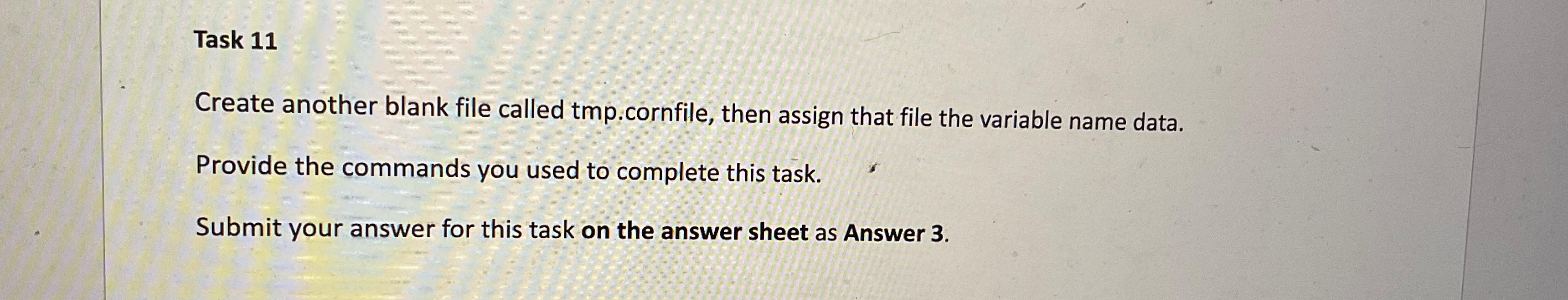  Task 11 Create another blank file called tmp.cornfile, then assign that