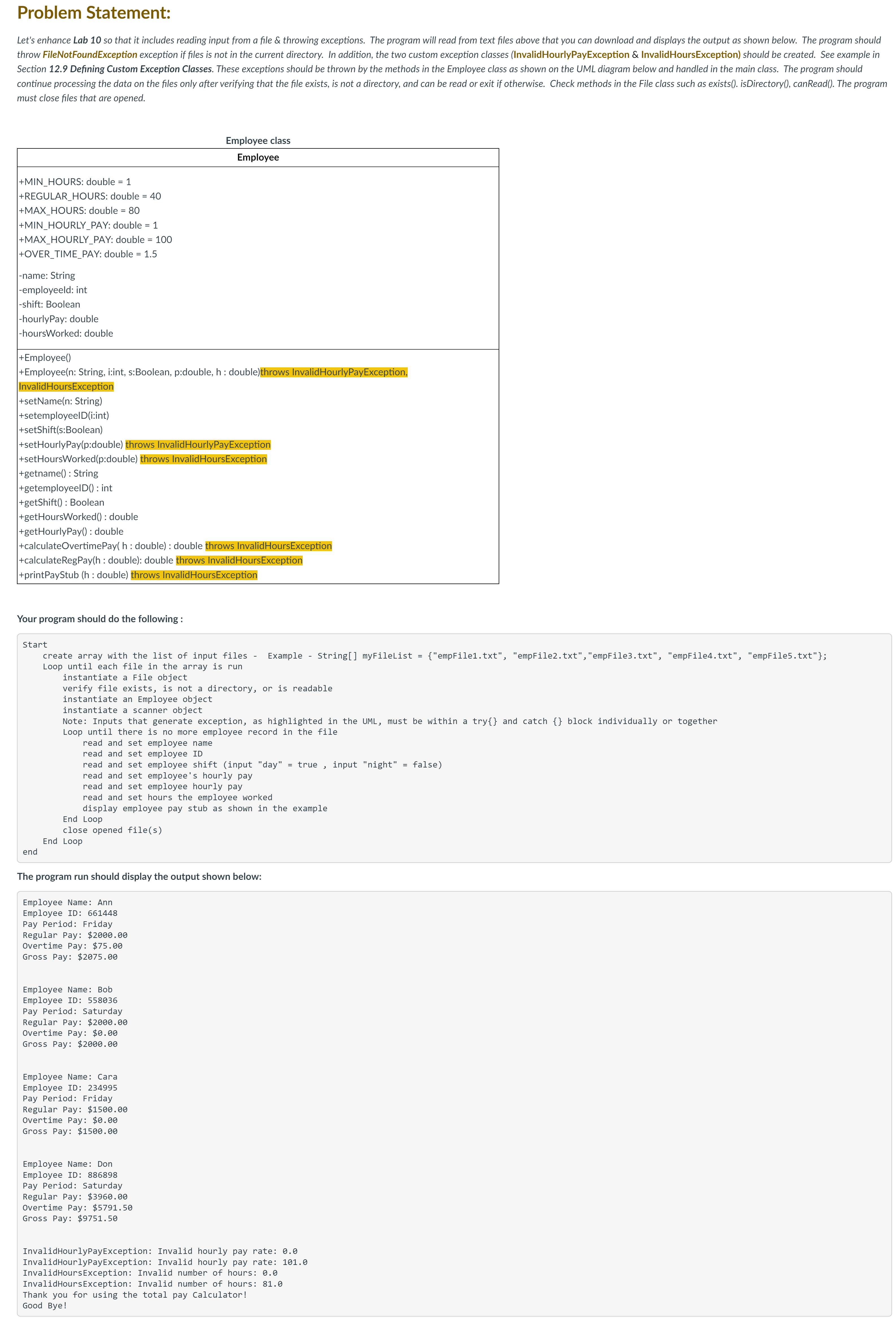  Problem Statement: Let's enhance Lab 10 so that it includes reading