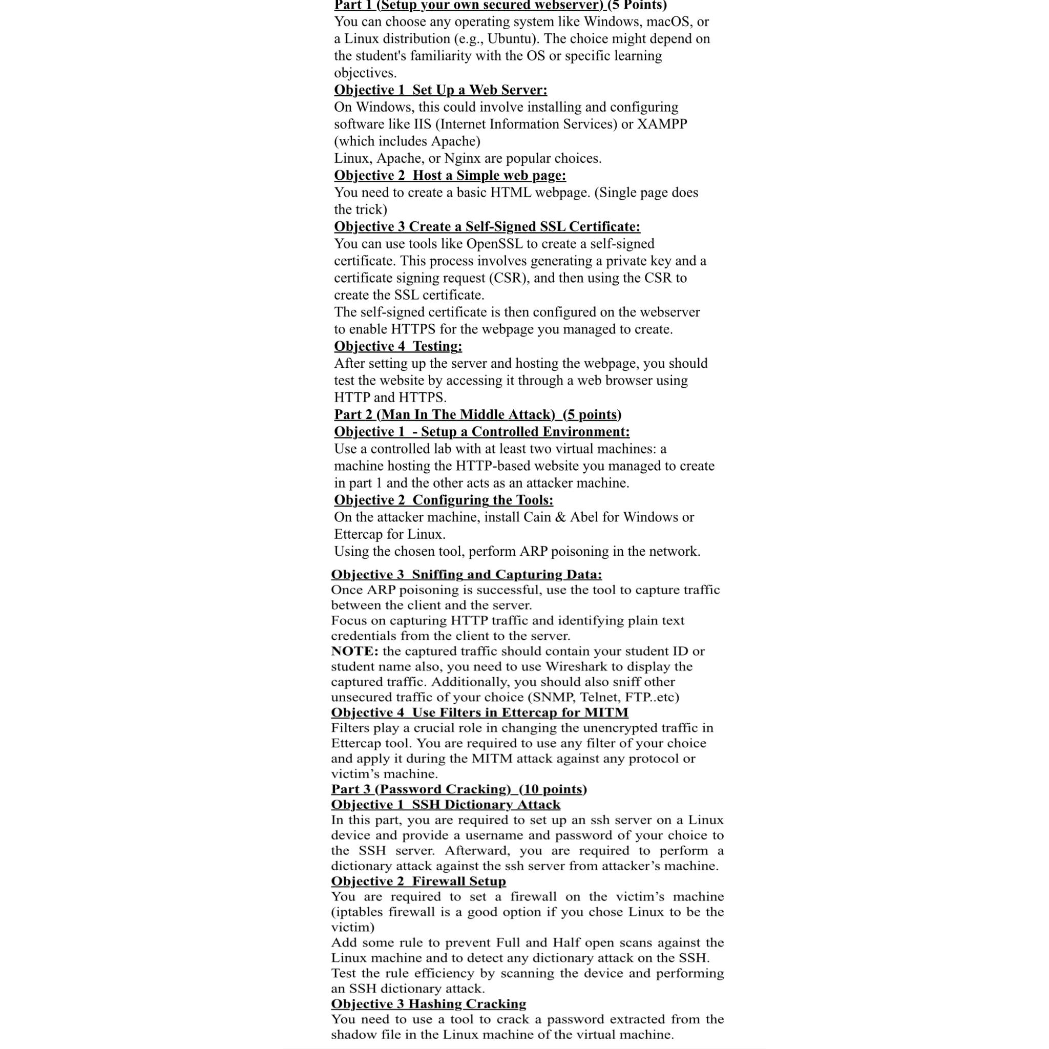  Part 1(Setup your own secured webserver)(5 points) Objective 1- Setup a