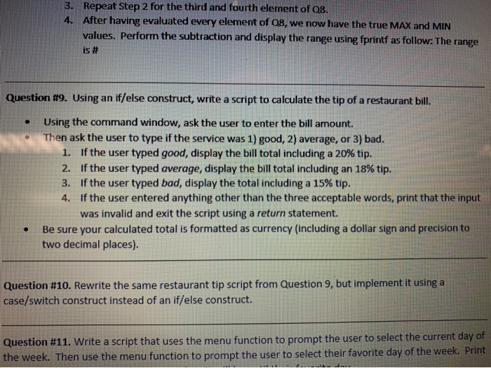please answer question 10 using matlab. thank you. 3. Repeat Step 2