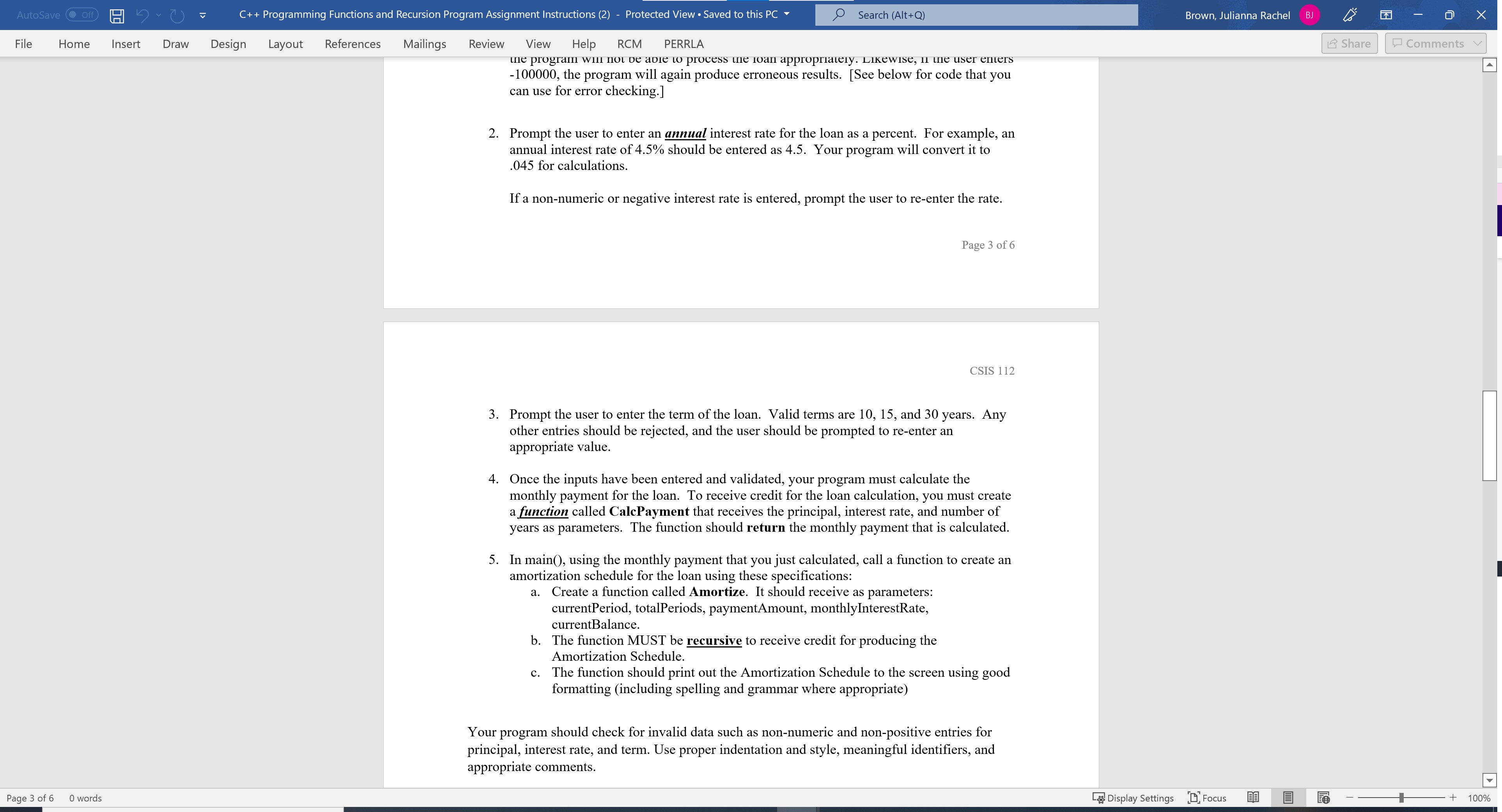 Assignment Instructions (2) - Protected ViewSaved to this PC - Search (Alt+Q)